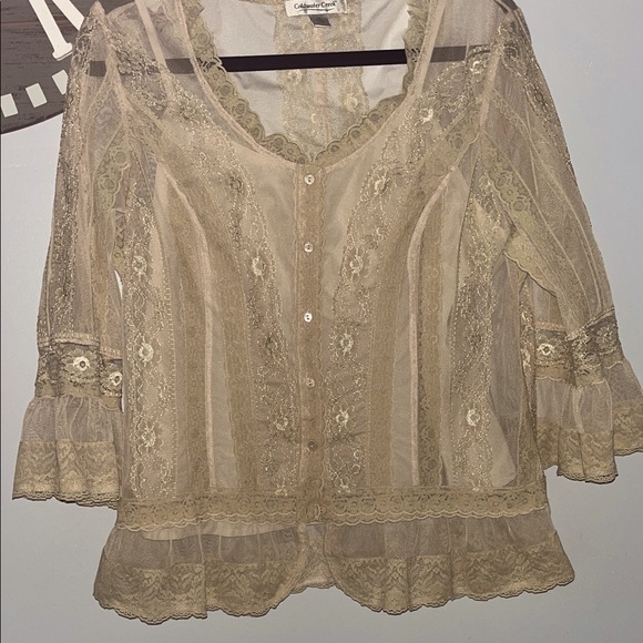 Coldwater Creek sheer lace button down top size large - Picture 1 of 10